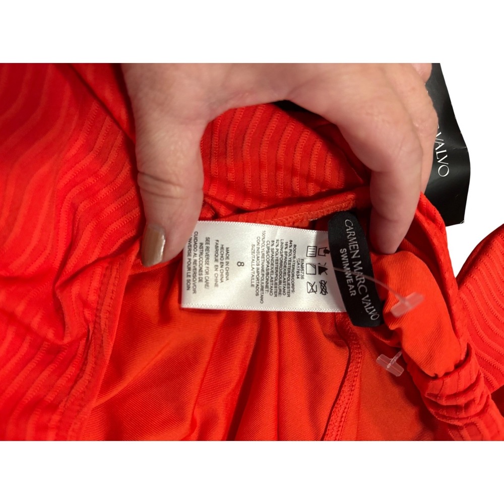 Carmen Marc Valvo One‎ Shoulder Swimsuit Textured Papaya Orange Size 8 NWT - Picture 9 of 9